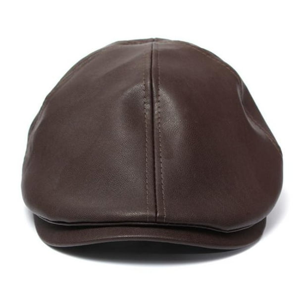 Unisex Vintage Leather Beret Cap Peaked Hat Newsboy Sunscreen 